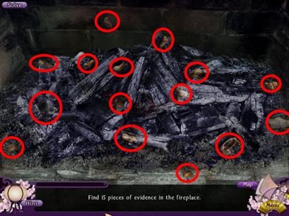Find 15 piece of evidence in the fireplace. Refer to the image for the